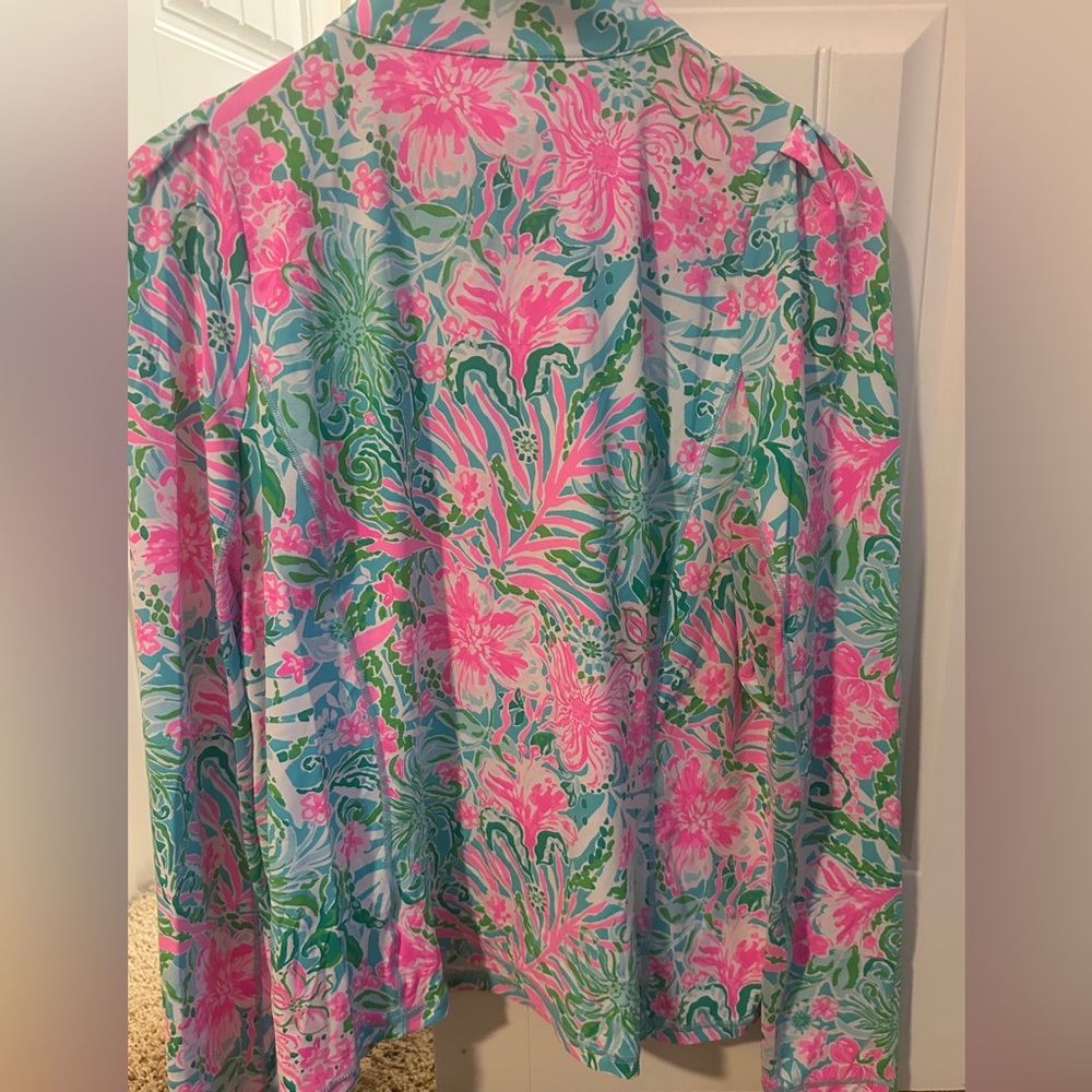 NWT Lilly Pulitzer Nicola mesh Quarter-Zip Pullover XL amalfi blue - Picture 3 of 3